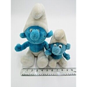 Peyo Smurf Wallace Berrie & Co 1979 & 1980 Plush Stuffed Animals (2) Blue Smurfs